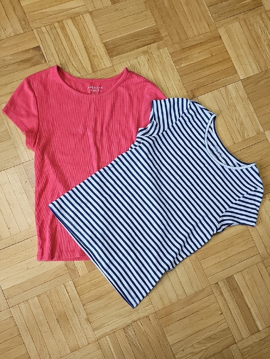 American Eagle Outfitters Tops - American Eagle Outfitters Pink Rib Tee & Navy Striped Tee - 2 Pack, Size XS